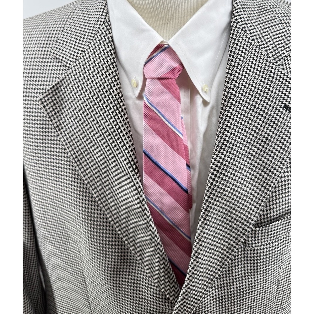 VNTG Chaps Ralph Lauren Blazer Mens 41R Wool Silk Blend Houndstooth‎ Two Button
